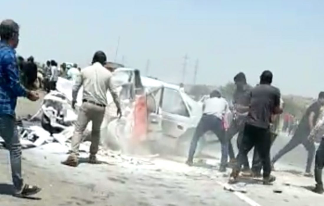 تصادف مرگبار دو خودرو در میناب / ۵ نفر جان باختند + فیلم