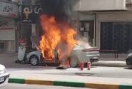 آتش‌سوزی خودروی تارا در مرکز شهر میناب