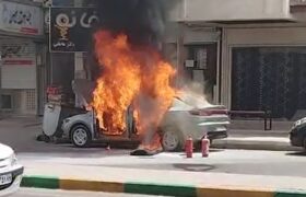 آتش‌سوزی خودروی تارا در مرکز شهر میناب