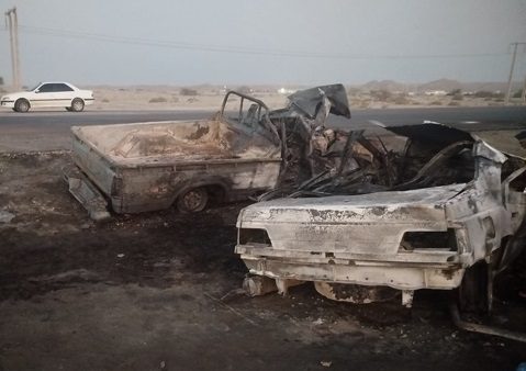 تصادف مرگبار خودروهای حامل سوخت قاچاق در محور میناب ـ جاسک